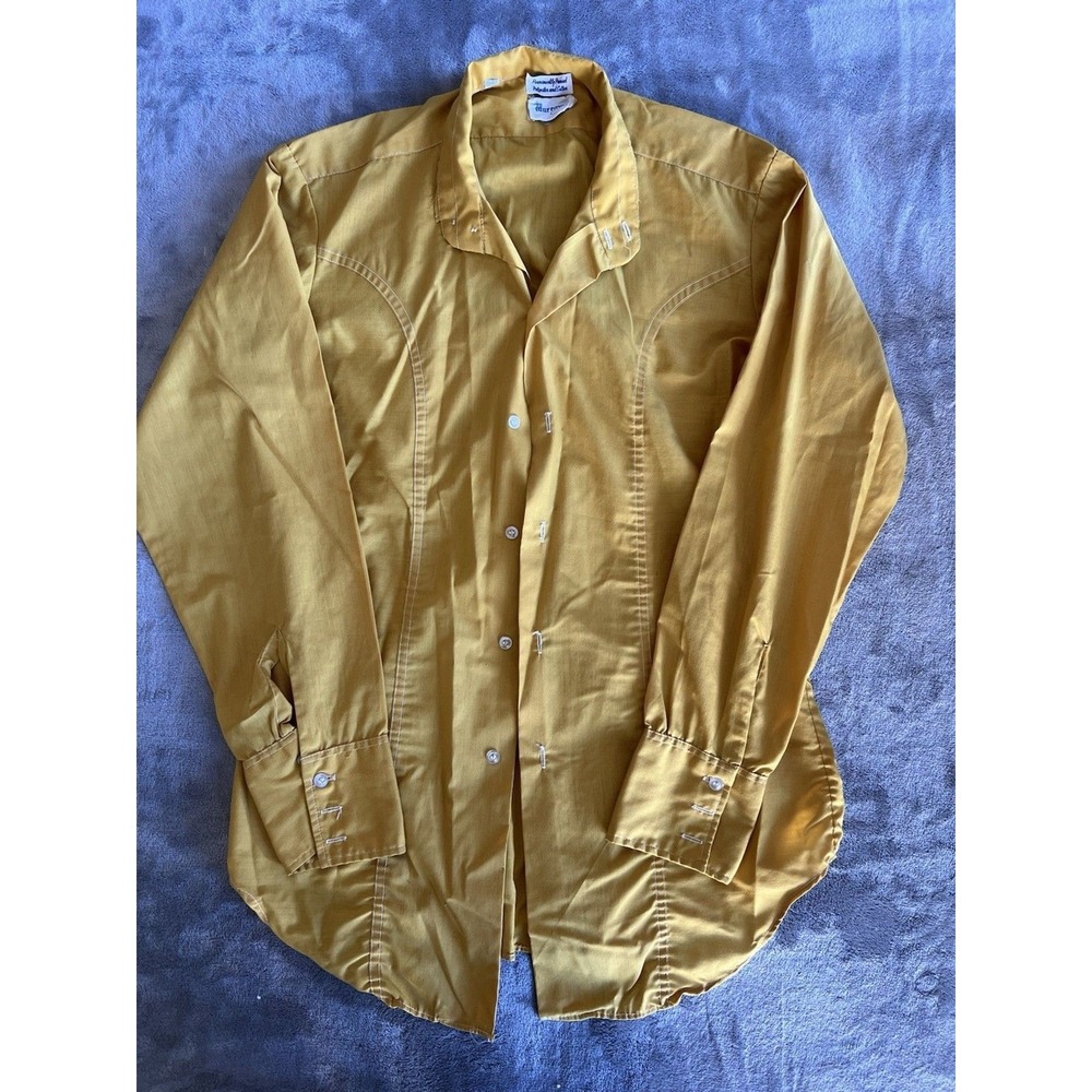 Vintage 60s 70s Murrays Yellow Rockabilly Shirt Western Cowboy Size M Perma